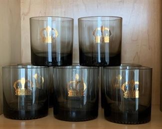 $50 - Eight smoky "high ball"  glasses with crown appliqué; 3 1/2 in. H