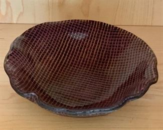 $40 - Glass candy dish, signed; 6 in. diameter