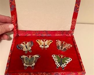 $40 - Boxed collection of enamel butterfly pins; 1 1/4" H x 1 3/4" W