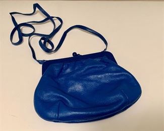 $26 - #5 Blue leather everyday purse with blue leather strap; made in Italy (in lining); 7 in. W X 6 in. H