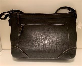 $120- #8 NWT Coach Large East West pebble soft duffel; black ; 16 in. L x 10 1/2 in. H
