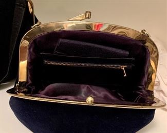 $24- #9 Vintage black Ingber evening bag with handle and gold toned clasp and trim; 9 in. L x 7 1/2 in. H