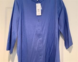 $30 - #5 Eileen Fisher Petites blue silk dupioni blouse; NWT; size PM 