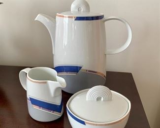 $45 - Three piece porcelain coffee pot with creamer and sugar bowl; "Thomas Germany;" coffee pot 8 1/2 in. H x 3 1/2 in. W; 3 1/2 in. H for creamer and sugar bowl