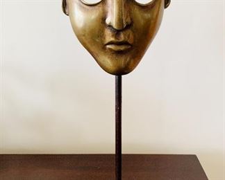 $45 - Decorative bronze Greek mask stand; Sarreid Ltd. made in Spain; 15 1/2 in. H