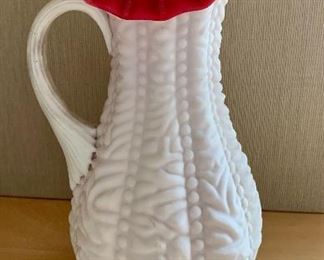 $40 - Dramatic vintage art glass pitcher; 12 in. H x approx. 6 in. wide