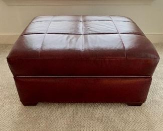 $125 - Leather storage ottoman; 19"H x 38"W x 31"D