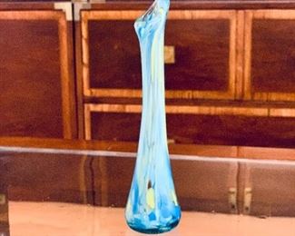 $30 - Art glass bud vase; 8 1/2 in. H x 2 in. base