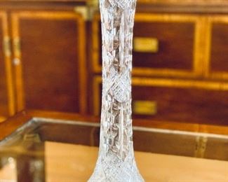 $50 - Cut crystal vase #1; 14 in. H x 4 in. diameter of base