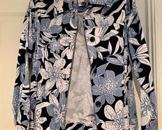 $30 - Draper and Damon's blue and white jungle print jacket #20 ; size M, 100% cotton