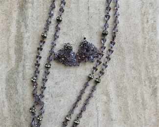$40 - Vintage beaded necklace and earrings ; Jewelry #31; approx 30" long, earring approx 1" drop