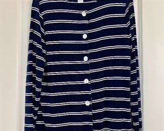 $30 - #22 Coldwater Creek navy stripe knit blouse/jacket; acetate & spandex; size M