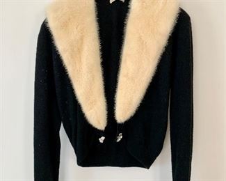 $30 - #27 Vintage Dalton fur collared cashmere sweater; Small; buttons as-is. 