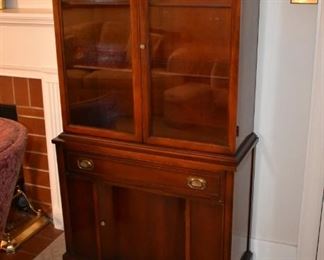 Beautiful Welsh style Cupboard with double Glass Doors and 2 Shelves, Drawer and Serpentine Door storage Cabinet