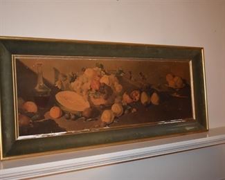 Beautifully Framed Still Life Print of Assorted Fruit on Table (signed)