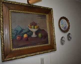 Antique Oil Painting - French 19th Century Framed Oil on Canvas Still-Life Painting Depicting Fruits. This French oil on canvas still-life 19th century painting, set inside an elegant carved frame, will enliven any wall beautifully, perhaps hung above a commode, credenza or console table. (Signed) Artist and Measurements to follow