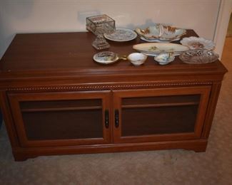 Very nice double door cabinet with Mid-Century styling and Porcelain Collectibles