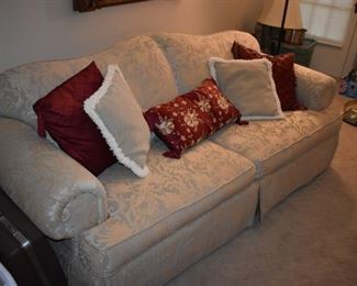Lovely White Brocade Sofa and Pillows