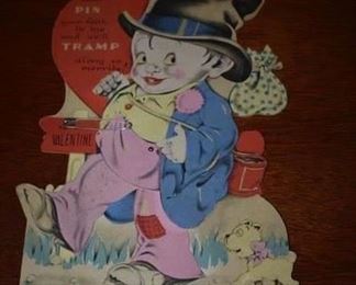 Perfect Original Valentines Day Card circa 1930's of Tramp/Hobo complete with Safety Pin