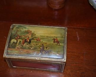 Antique Tin Box with Fox Hunting Scene
