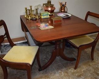 Antique Duncan Phyfe double pedestal Drop Leaf Table with 2 beautiful matching Chairs