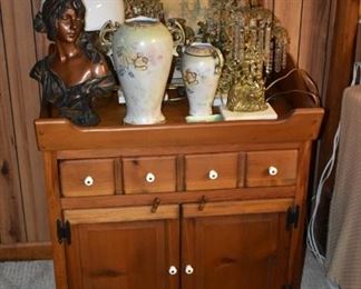 Dry Sink with porcelain knobs, pull outdrawer and 2 cabinet doors Loaded with fine collectibles to enhance the surroundings of any home interior (more detail pics and descriptions to come)
