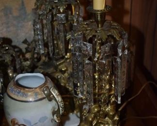 Antique Porcelain Vase and Beggar at the Gate Crystal Candelabra's 
