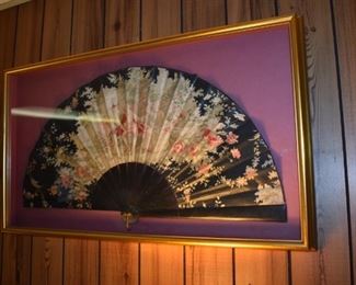 Huge Oriental Fan framed in Shadow Box