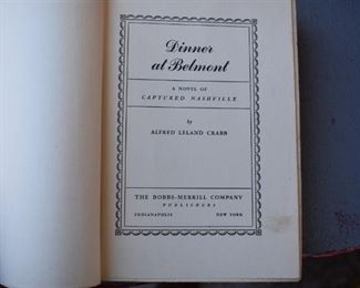 Antique/Vintage Books: Dinner at the Belmont "A Novel of Captured Nashville" 1942