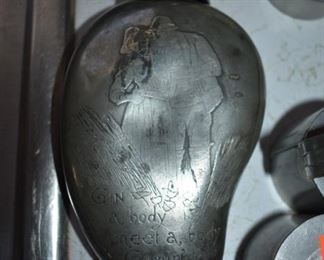 Beautiful Antique Silver Flask engraved with a Couple and these words engraved below them" "A body meet a body Comin' thru the rye."