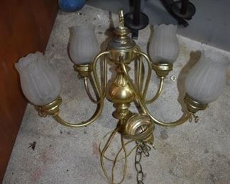 Vintage Brass Chandelier with Frosted Globes