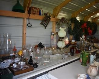 Loads of Collectibles and More! Even a Beautiful GTW Style Table Lamp with Flowers in Relief on the Lamps Globes.