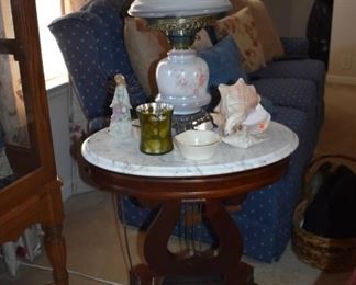 Gorgeous Antique Marble Top Table, Beautiful Table Lamp, and More!