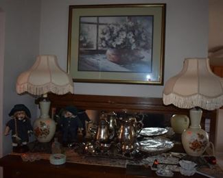 Matching Vintage Table Lamps with lovely Fringe Shades and Many other Collectibles