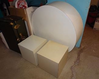 Mid Century cube tables and a LARGE round table.