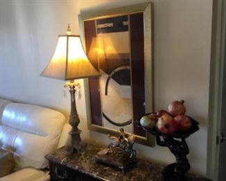 Lamp $50;  decor as is = $4-;  framed picture $60