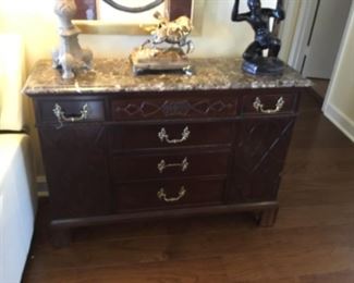 Marble top chest with 5 drawers & side panel = $200