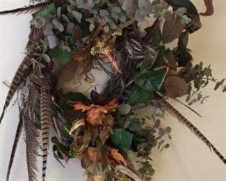 Decor -flowers &  pheasants - very nice workmanship on wreath - $40.00