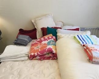 Queen bedding - priced as marked - pillows -$4-5.00 ea; towels $3-4.00 ea; sheet set $12 - white heavy pillow shams (3 matching) -$5.00 each; comforter - $40;
Flowered Quilt - $25; red comforter $30