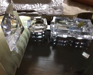 Glass Art Deco containers - $10 on triangle, $4 ashtray, rectangle $10