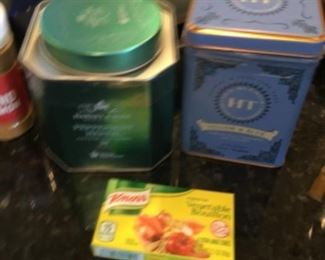 Miscellaneous tins - $2-4.00; Knorr bouillon box - $1