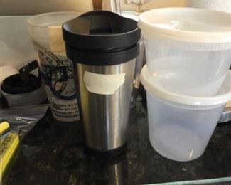 Insulated cup -$3.00; plastic containers - $1.00 each