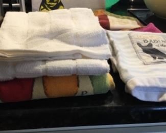 Miscellaneous - kitchen; small Gand towels @ $2 each;  dish cloths $1 each; French bulldog zipper bag $4