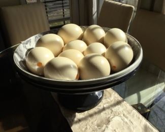 Ostrich eggs in bowl