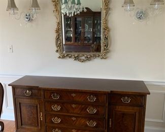 Drexel mahogany buffet sideboard; Ornate gold mirror