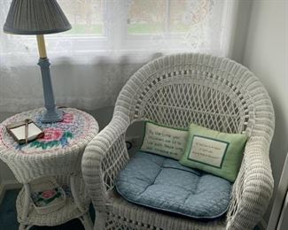 White wicker chair and table
