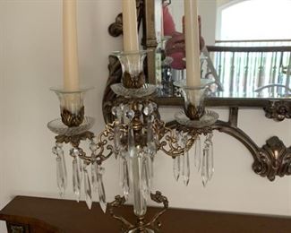 mahogany hall table, console table, ornate gold mirror, candelabra