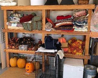 lamp shades, kennel, mini fridge , halloween decor and fall decor, fabric !