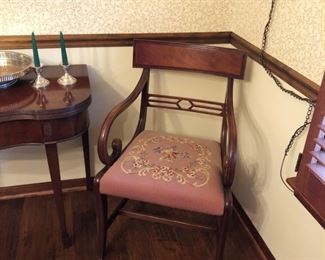 Set of 6 dining room chairs with needlepoint seats