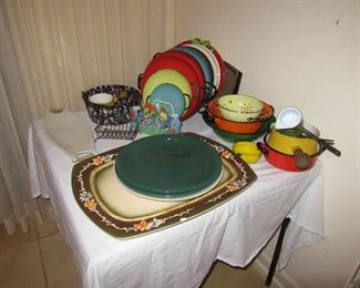 Pam table full of enamel ware